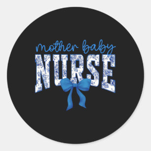 Sticker Rond Toile Nurse Bow Blue Coquette Mère Ba