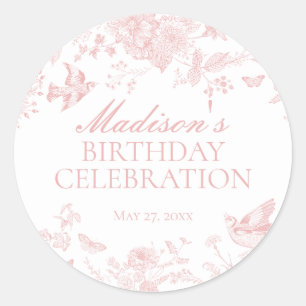 Sticker Rond Toile Rose De Jouy Vintage Floral Anniversaire Pri