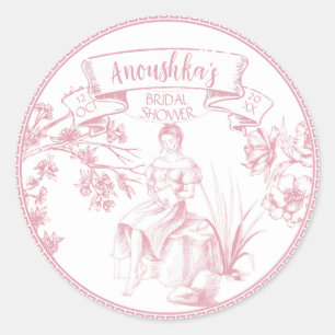 Sticker Rond Toile rose et blanche de Jouy Fête des mariées