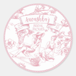 Sticker Rond Toile rose et blanche de Jouy Fête des mariées
