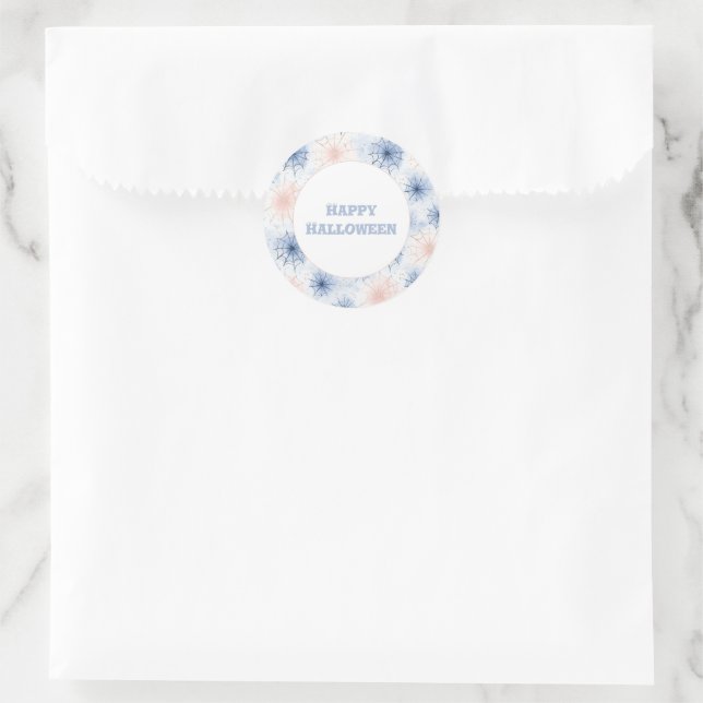 Sticker Rond Toiles d'araignées Halloween Rose Bleu (Sac)
