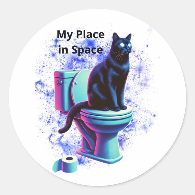Sticker Rond Toilette de chat Noir Cosmique - Vaporwave Surreal (Devant)