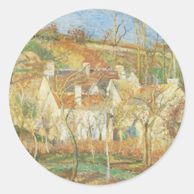 Sticker Rond Toits rouges, Coin d'un village, Hiver par Pissarr (Devant)