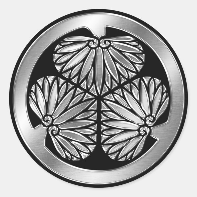 Sticker Rond Tokugawa Clan Kamon Argent Chrome (Devant)