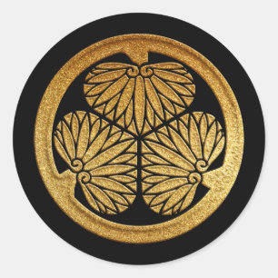 Sticker Rond Tokugawa Kamon Mitsuba Aoi en or