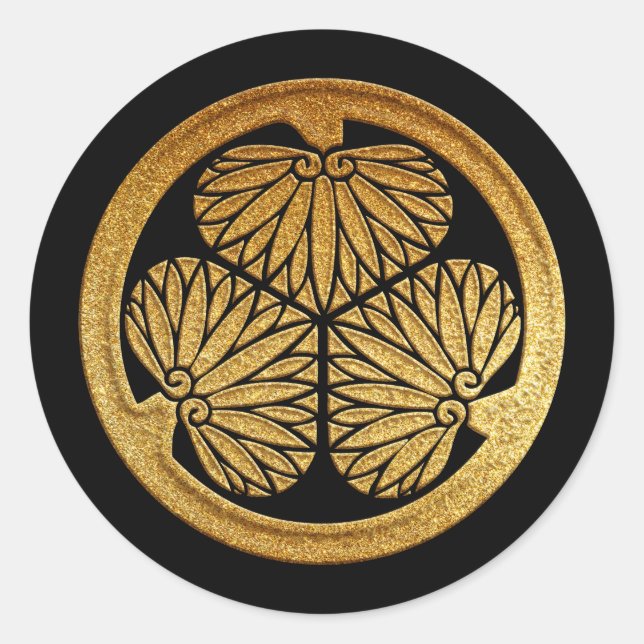 Sticker Rond Tokugawa Kamon Mitsuba Aoi en or (Devant)