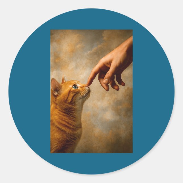 Sticker Rond Tokyo Cat In Straw Hat With Tea Cup Skytree City V (Devant)