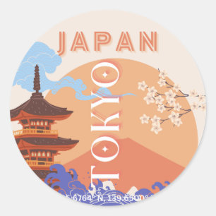 Sticker Rond Tokyo Japan Travel Art