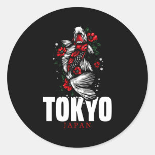 Sticker Rond Tokyo Japon japonais Nishikigoi Koi Poisson Carpe