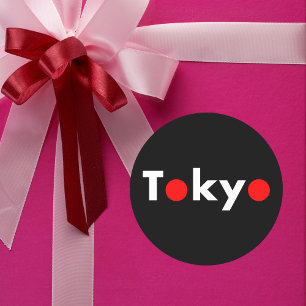 Sticker Rond Tokyo moderne Japon - Chiffres rouges couleur fonc