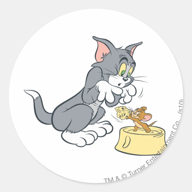 Sticker Rond Tom and Jerry Feed The Cat (Devant)