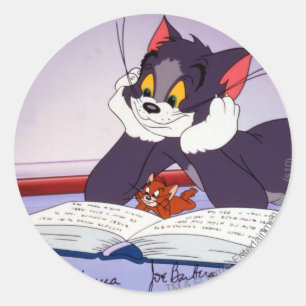 Sticker Rond Tom Et Jerry Lecture Livre Autographié