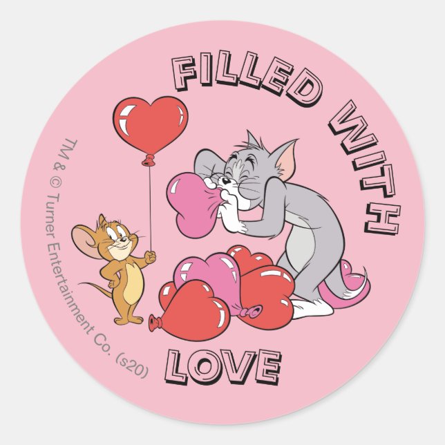 Sticker Rond Tom & Jerry Inflate Valentine Heart Balloons (Devant)