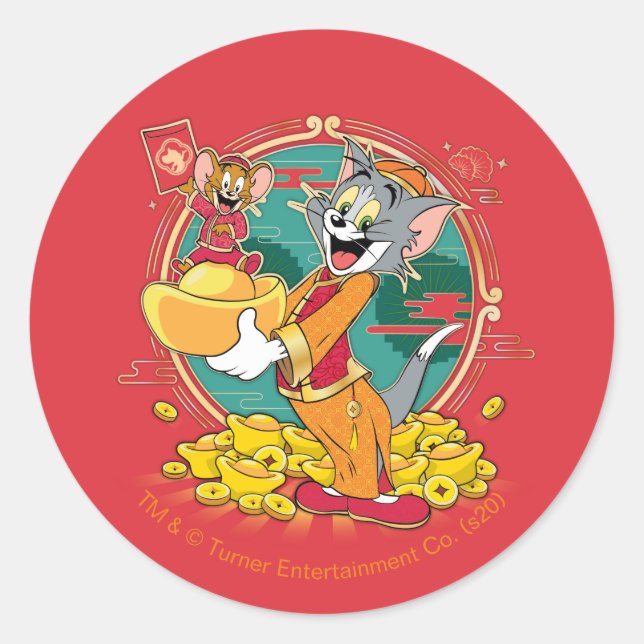 Sticker Rond Tom & Jerry New Years Red Envelope (Devant)