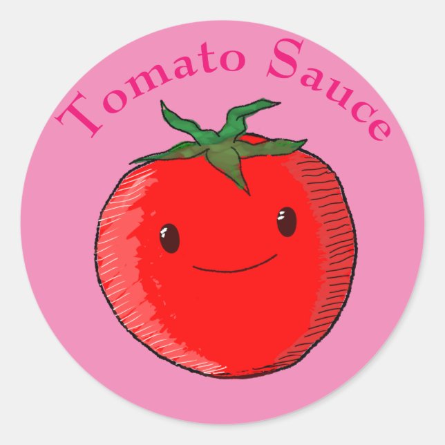 Sticker Rond Tomate Cartoon Cute Avec Texte Rose (Devant)