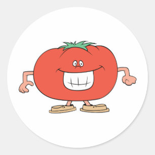 Sticker Rond tomate de dessin animé heureux et idiot