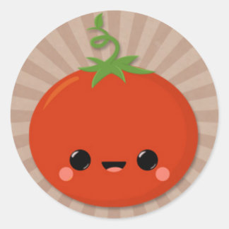 Sticker Rond Tomate de Kawaii sur Starburst Brown