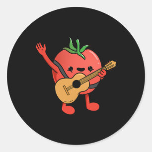 Sticker Rond Tomate Joueur de Guitare Amoureux des Tomates