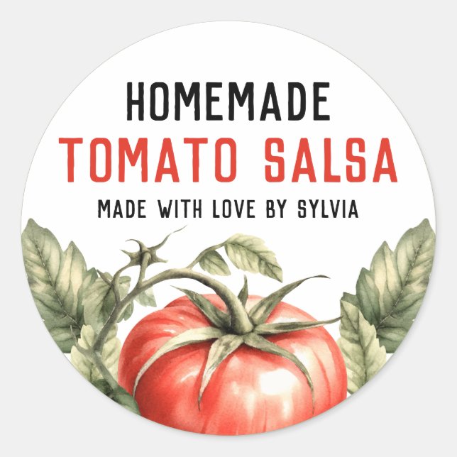 Sticker Rond Tomate maison Salsa confit aquarelle tomate (Devant)