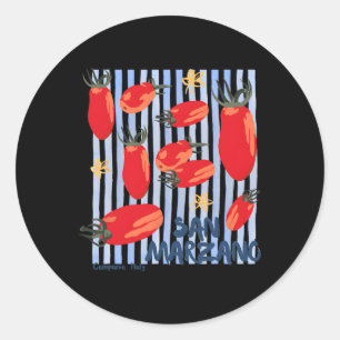 Sticker Rond Tomate Vintage Fille du Marché Italien Tomate Été