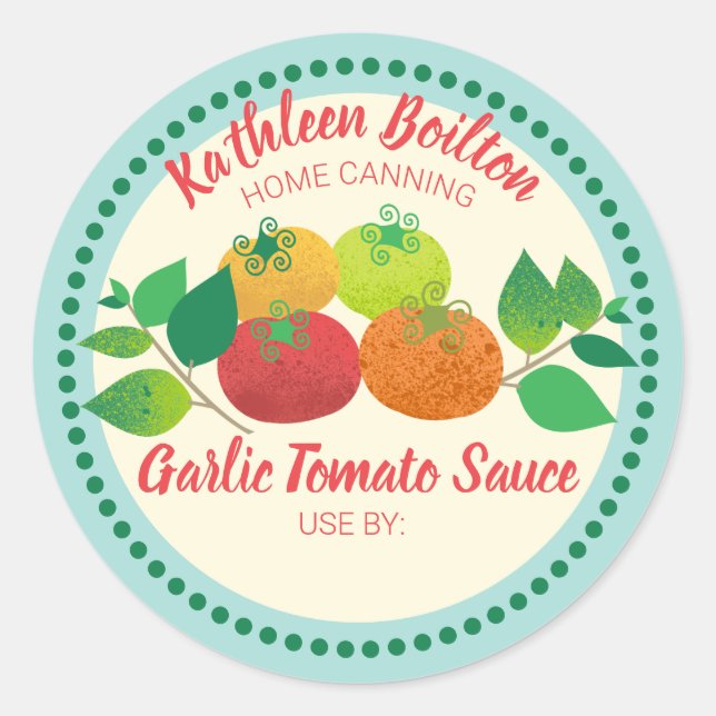 Sticker Rond Tomates basilic sauce tomate maison en conserve (Devant)