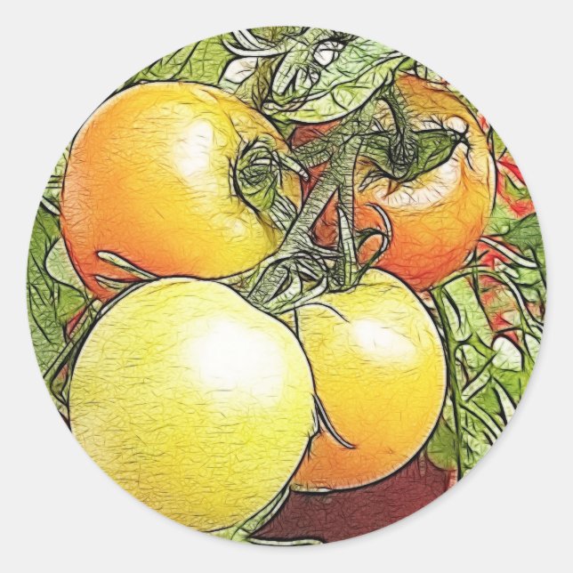 Sticker Rond Tomates de jardin frais de l'Héirloom (Devant)