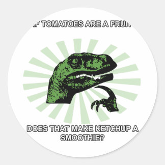 Sticker Rond Tomates Philosoraptor et Ketchup