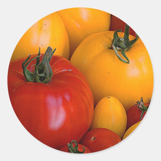 Sticker Rond Tomates rouges, tomates jaunes (Devant)