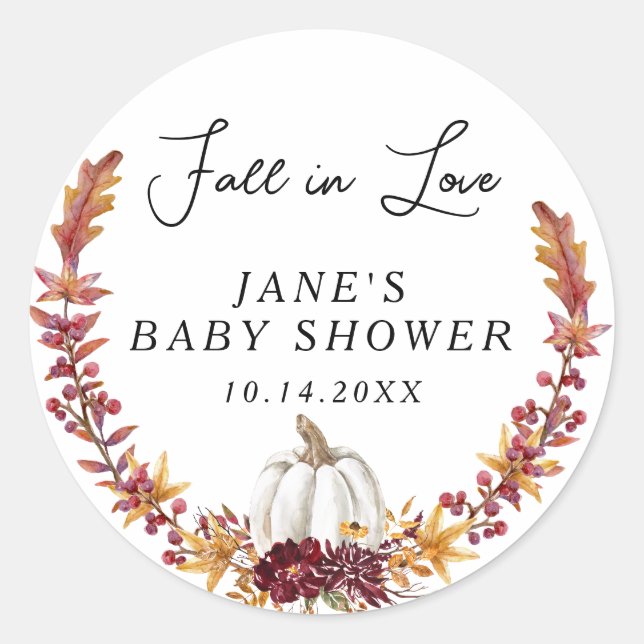 Sticker Rond Tombe en amour Baby shower Citrouille blanc (Devant)