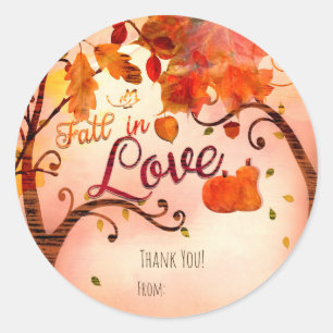 Sticker Rond TOMBENT AMOUREUX Fête de mariage d'automne Faveur 