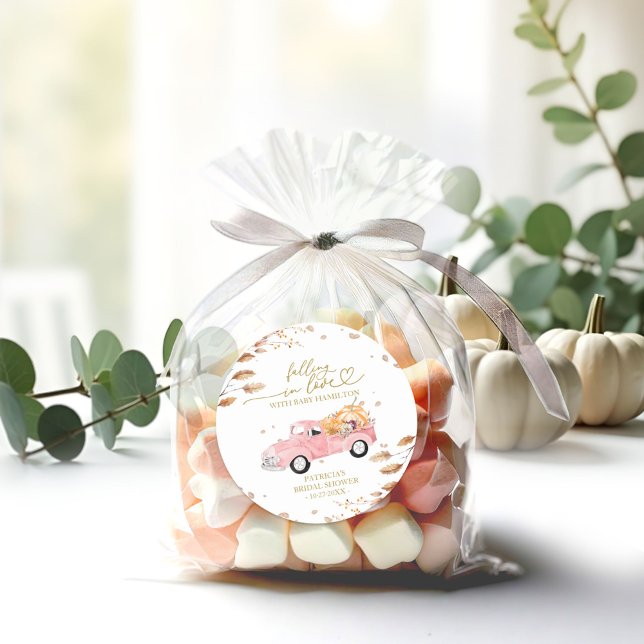 Sticker Rond Tomber dans l'amour Citrouille Baby shower d'autom (Créateur téléchargé)