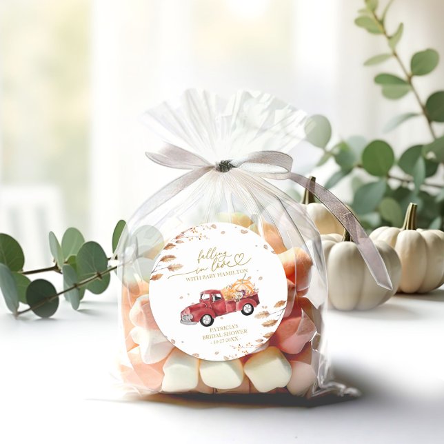 Sticker Rond Tomber dans l'amour Citrouille Baby shower d'autom (Créateur téléchargé)