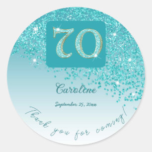 Sticker Rond Tomber Parties scintillant bleue Turquoise, 70e an