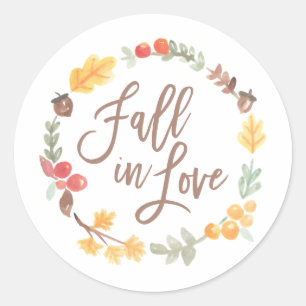 Sticker Rond Tombez amoureux Bridal Shower aquarelle d'automne
