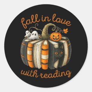 Sticker Rond Tombez amoureux de la lecture de livre d'Halloween