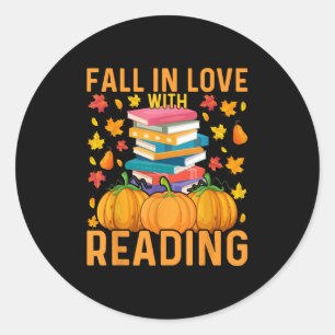 Sticker Rond Tombez Amoureux De La Lecture Livre Citrouilles D'