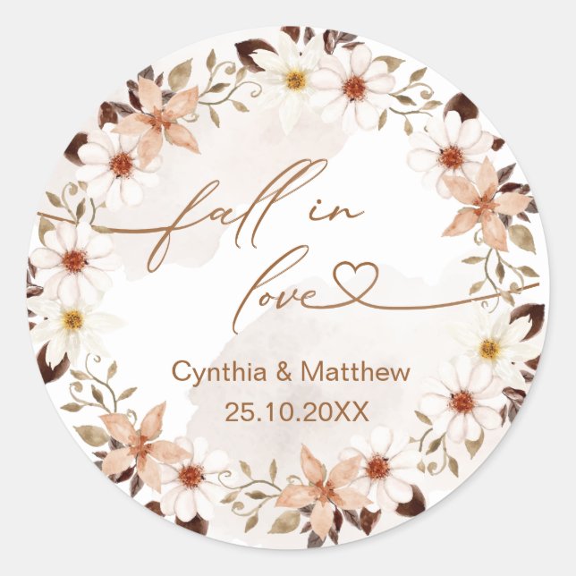 Sticker Rond Tombez amoureux Floral Rustique d'Automne  (Devant)