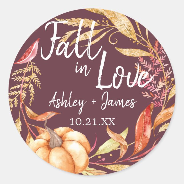 Sticker Rond Tombez amoureux Monogramme de mariage Bourgogne (Devant)