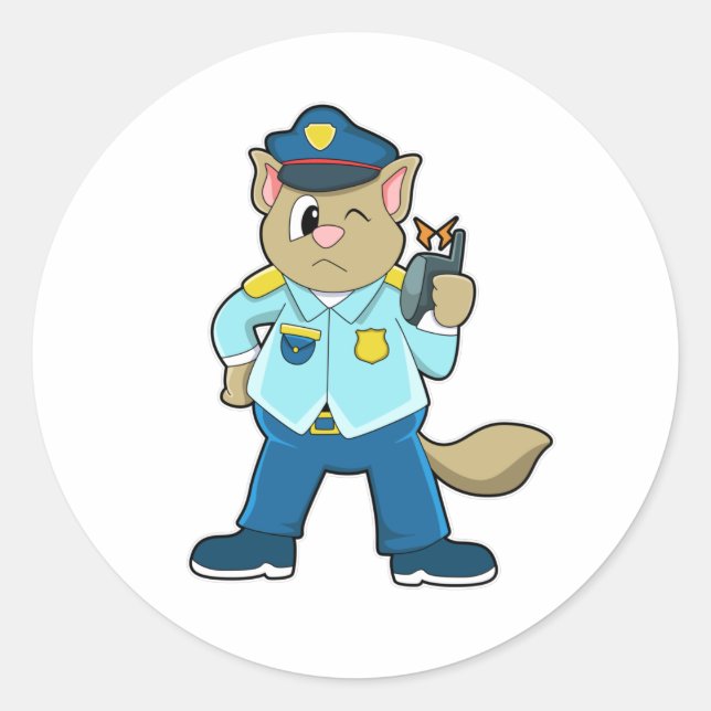 Sticker Rond Tomcat en tant qu'officier de police avec Uniforme (Devant)