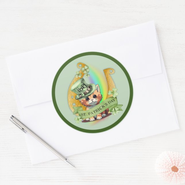 Sticker Rond Tomcat Joyeux Saint Patrick (Enveloppe)