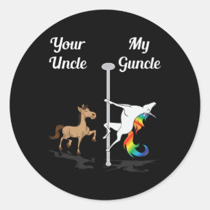 Sticker Rond Ton oncle Mon oncle Toi Moi Danser Unicorne Rainbo