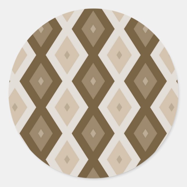 Sticker Rond Tons de motif diamant brun (Devant)