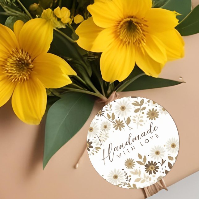 Sticker Rond Tons d'or et Brown Daisies Branches botaniques (Faux Golden & Brown Shades Daisies Botanical Branches for Handmade Business and Artisans Support Cla)
