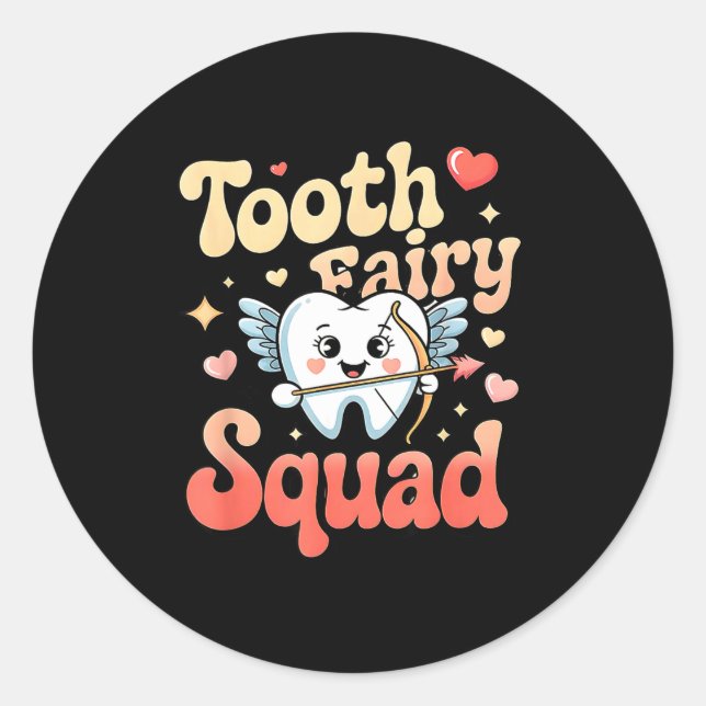 Sticker Rond Tooth Fairy Squad Cute Cud Tooth Retro Dental Humo (Devant)