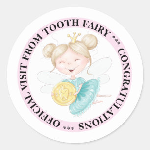 Sticker Rond Tooth fée princesse or pièce de monnaie dent empre
