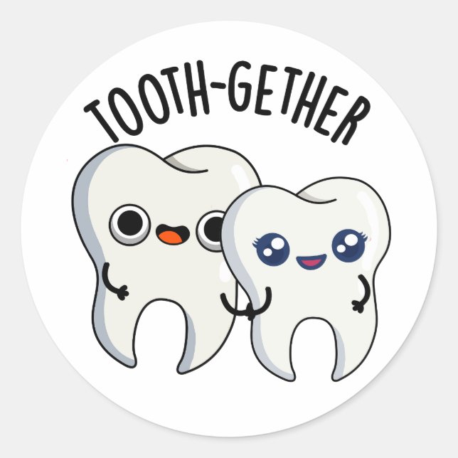 Sticker Rond Tooth-gether Funny Tooth Pun  (Devant)