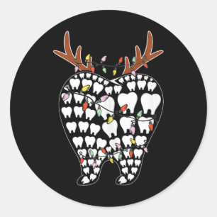 Sticker Rond Toothmas Tooth Père Noël Reindeer Noël Dentiste No