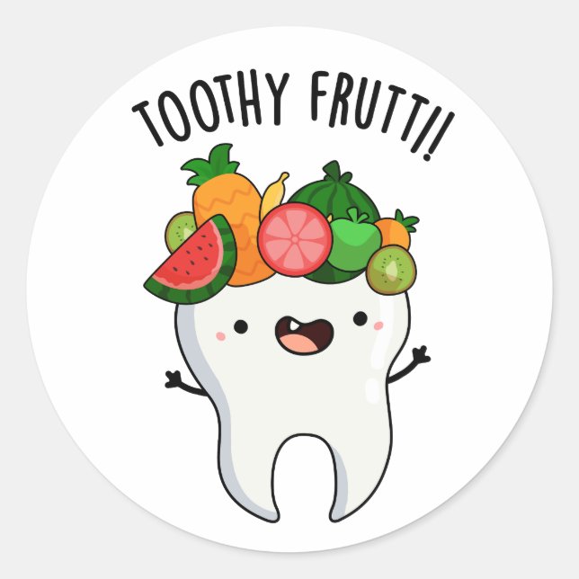 Sticker Rond Toothy Fruity Funny Dental Pun (Devant)