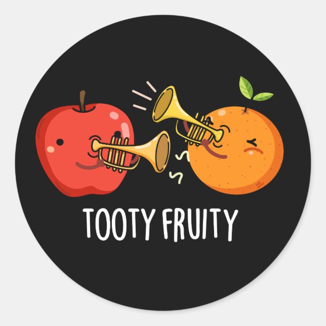 Sticker Rond Tooty Fruity Funny Fruit Musicien Pun Dark BG (Devant)