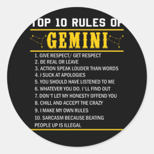 Sticker Rond Top 10 Règles De Gemini 21 Mai - 21 Juin